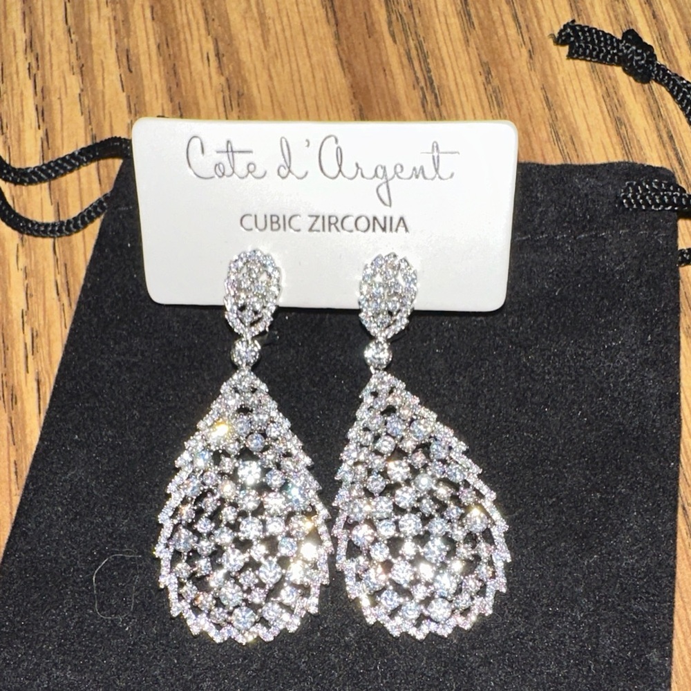 Brand New Never Worn Silver Cubic Zirconia Earrings - Picture 3 of 5